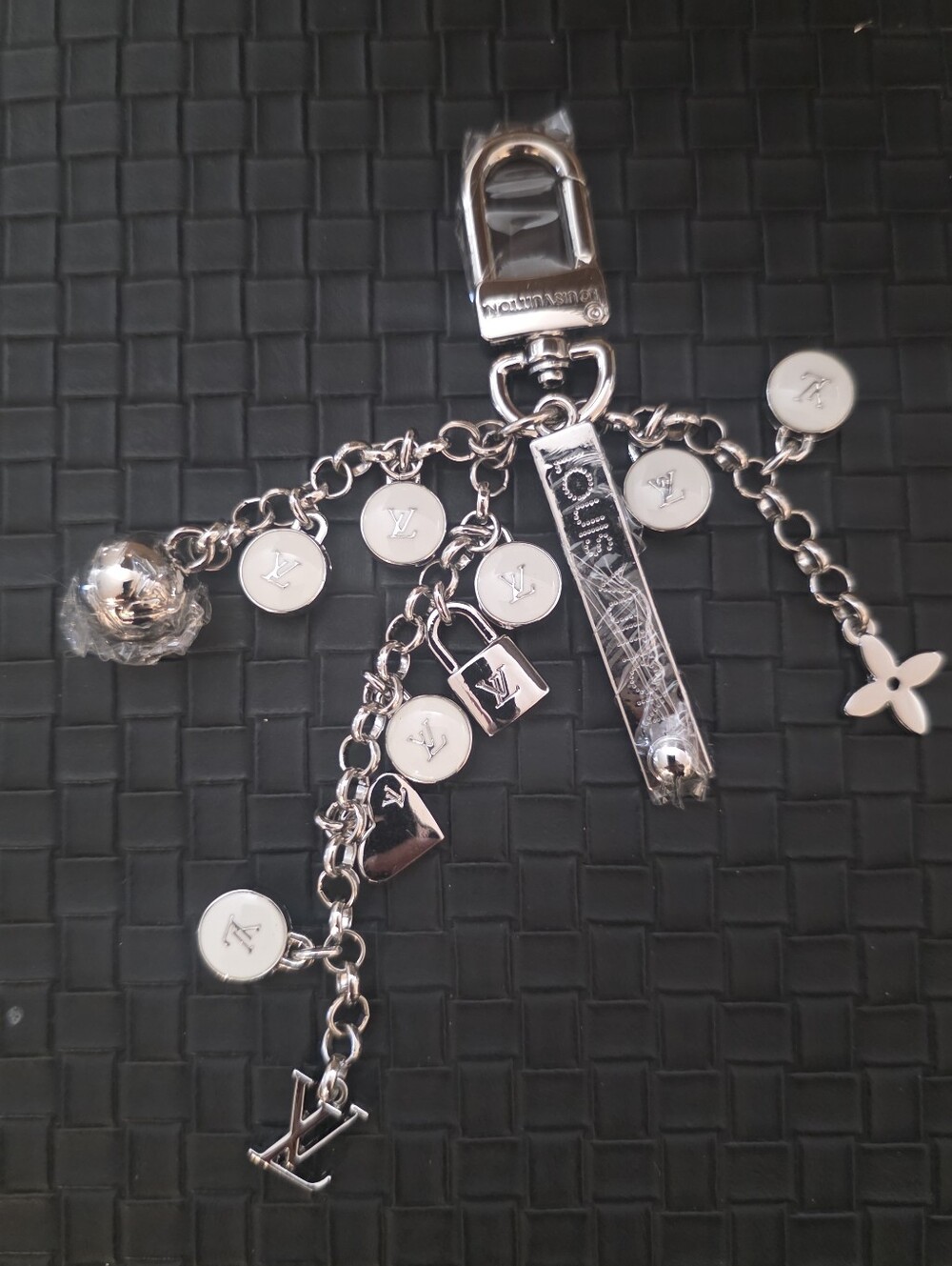 Silver and White Charm Keychain
